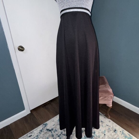 Vintage 60's 70's Mod Empire Waist  Silver Black Halter Knit Maxi Dress XS/S - Picture 3 of 16